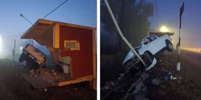Conductor se durmi, despist, derrib una garita y se incrust contra un poste, en la ruta 4 