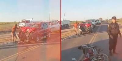 Choque frontal y triple colisin en cadena en Ruta 131: un motociclista herido.