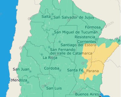 Contina el alerta amarilla para gran parte de Entre Ros. 