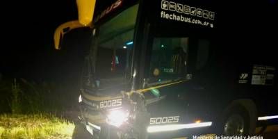 Un colectivo con 57 pasajeros impact contra un animal en zona de Ubajay.