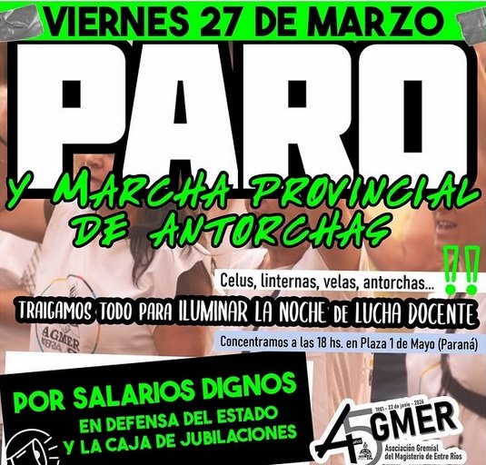 Este viernes hay paro docente y movilización.