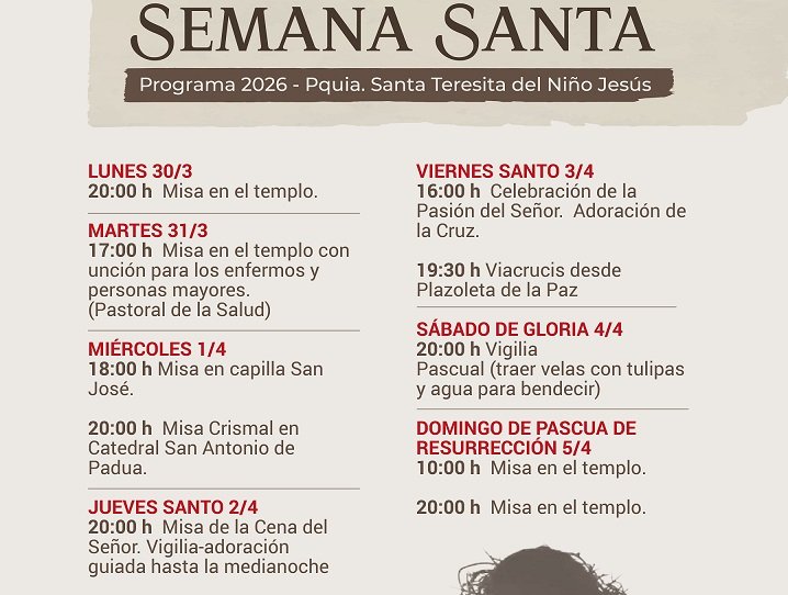 Actividades parroquiales por Semana Santa en la Parroquia Santa "Teresita del Niño Jesús"