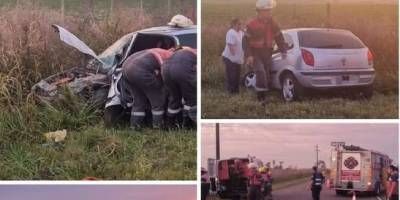 Fuerte choque frontal entre una camioneta y un auto en ruta 38.