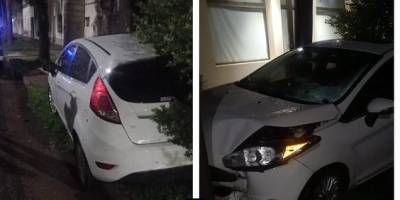 Perdió el control del auto y terminó arriba de la vereda chocando una palmera.