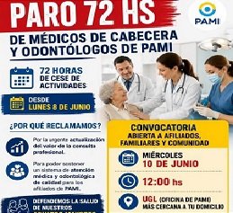 Médicos de cabecera y odontólogos de PAMI inician un paro nacional