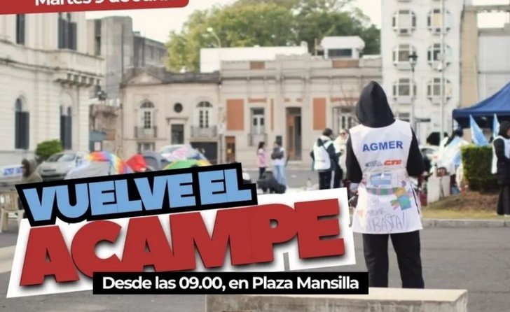 Agmer retoma el acampe frente a Casa de Gobierno en rechazo a la reforma previsional.