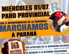 Este miércoles AGMER convoca a un paro por 24 horas.