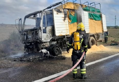 Un camión se incendio en autovía 14.