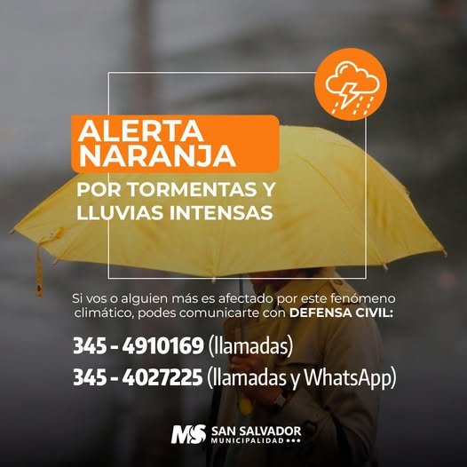 Defensa Civil informa sus números de contacto ante el alerta naranja para este jueves.