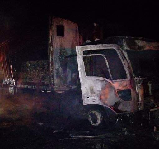Un camión cargado con palest de arroz se incendió en ruta 14.