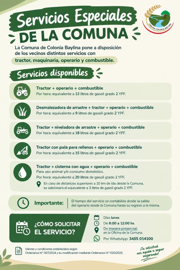 Servicios que brinda la Comuna Baylina a los vecinos.