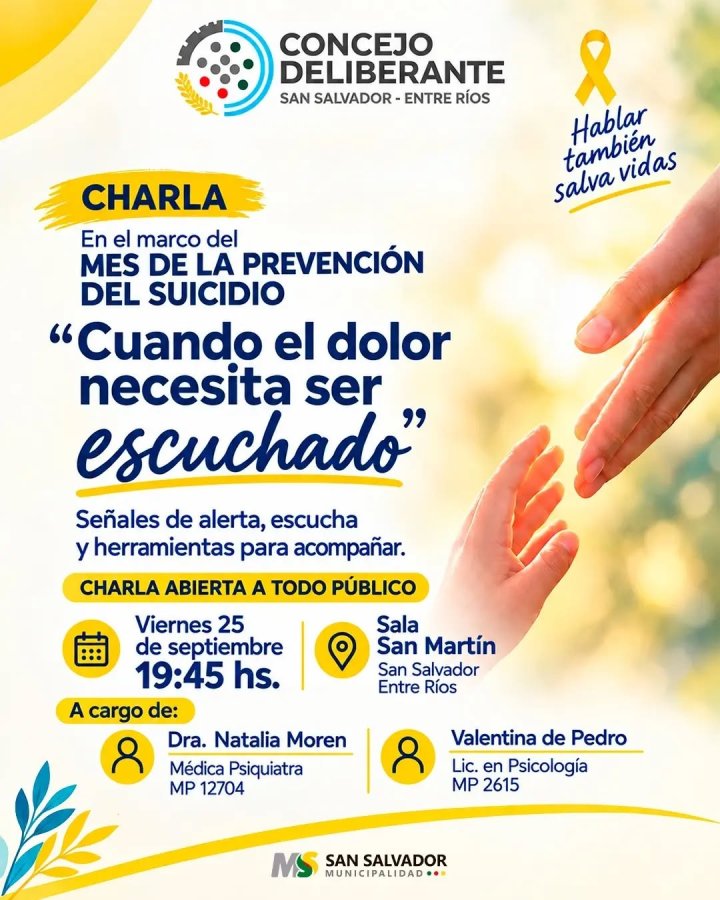 El Concejo  Deliberante organiza una charla de prevención  sobre el suicidio.